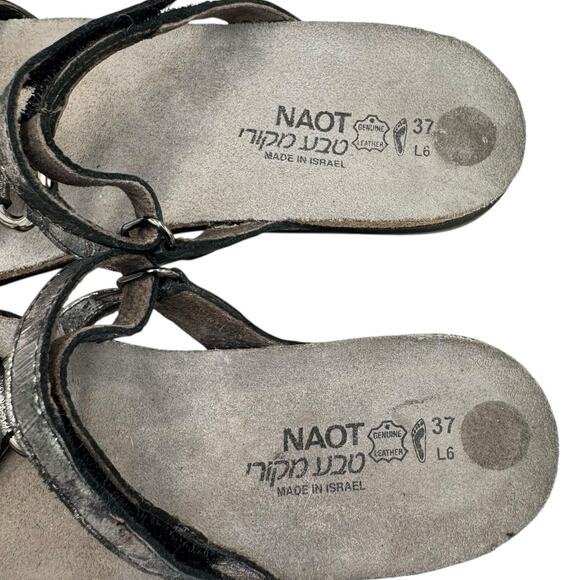 Naot Carmen Pewter Metallic Leather Adjustable Hook & Loop Comfort Sandals - Picture 6 of 8